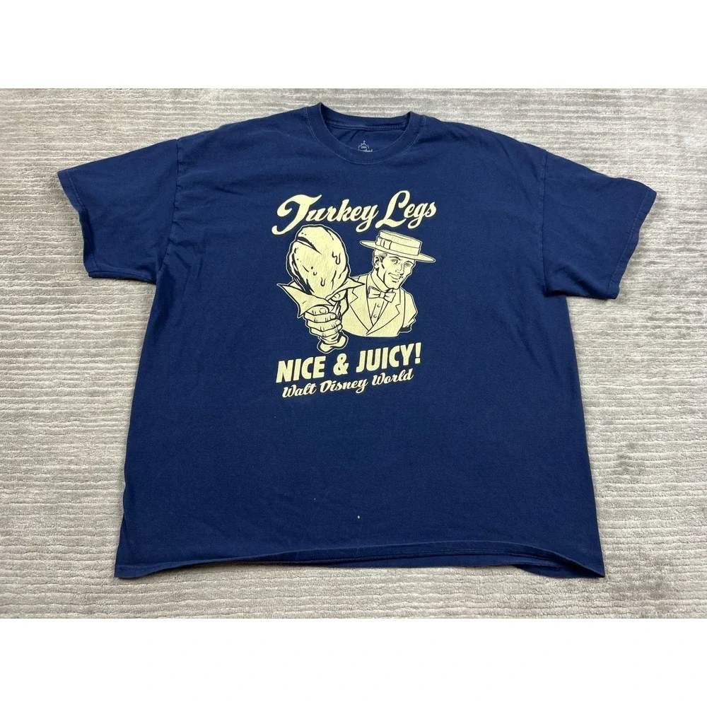 Disneyland Shirt Mens 2XL Blue Short Sleeve Turkey Leg Graphic Print Cotton